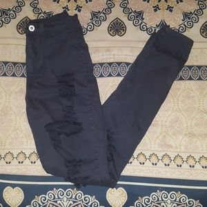 High-waisted Skinny Distressed Charcoal Jeans